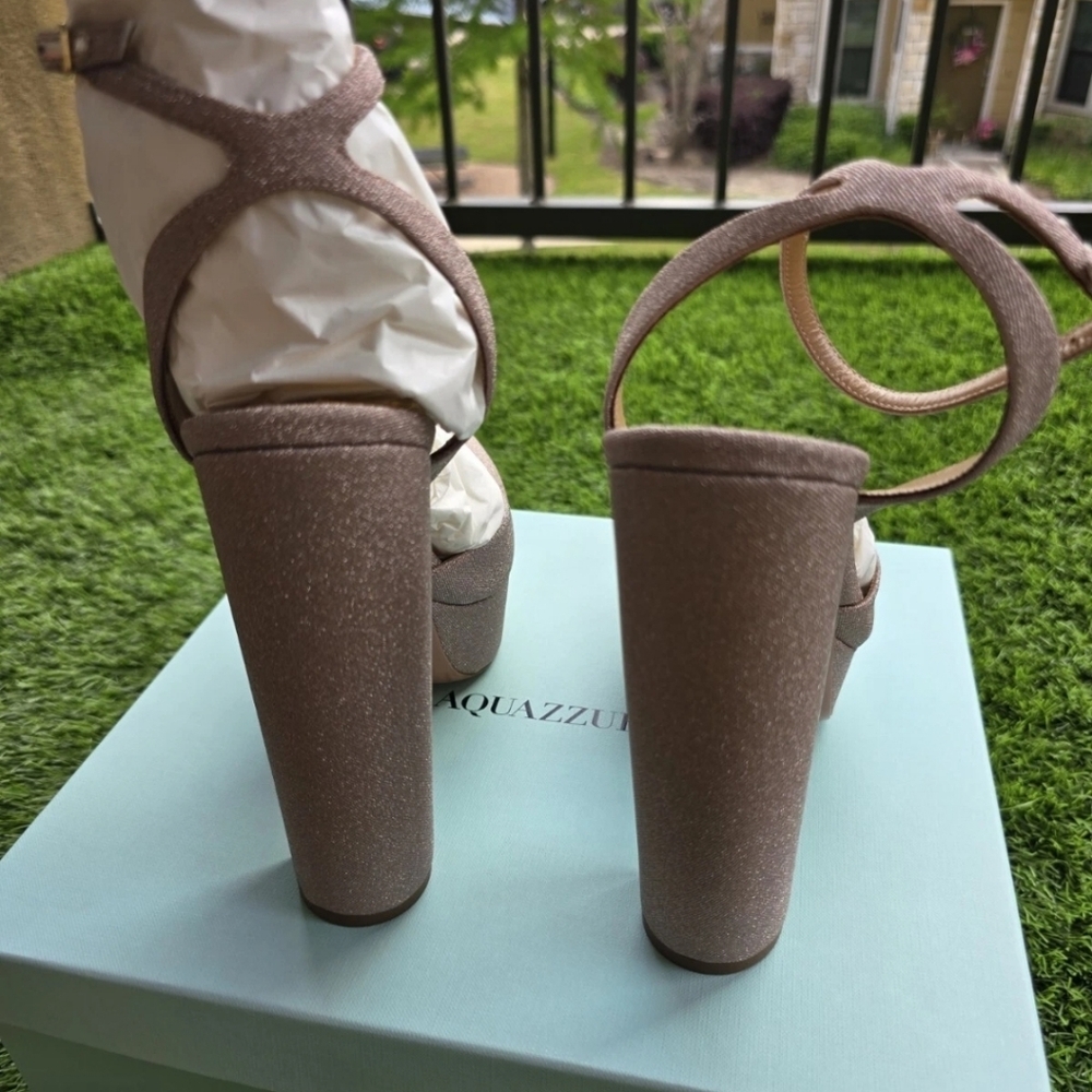 $950 Aquazzura Gold Pumps Sz 11 Women So High Plateau 140MM New Block Heel - Picture 5 of 9